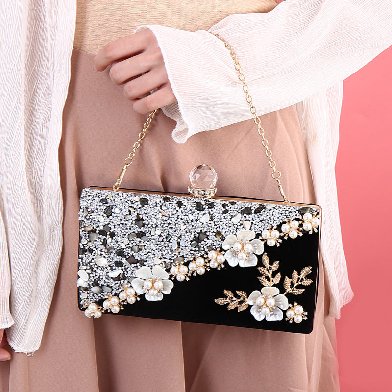 Vintage Flocking Diamond Dinner Bag - Three-Dimensional Flower Pattern Evening Clutch
