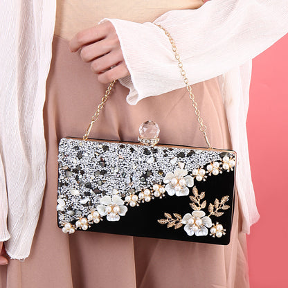 Vintage Flocking Diamond Dinner Bag - Three-Dimensional Flower Pattern Evening Clutch