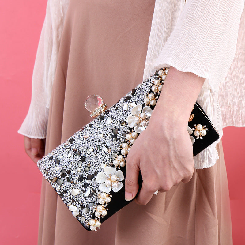 Vintage Flocking Diamond Dinner Bag - Three-Dimensional Flower Pattern Evening Clutch