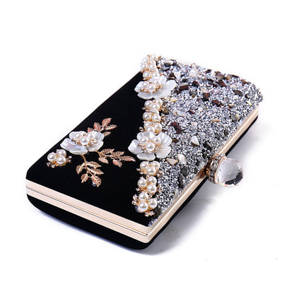 Vintage Flocking Diamond Dinner Bag - Three-Dimensional Flower Pattern Evening Clutch