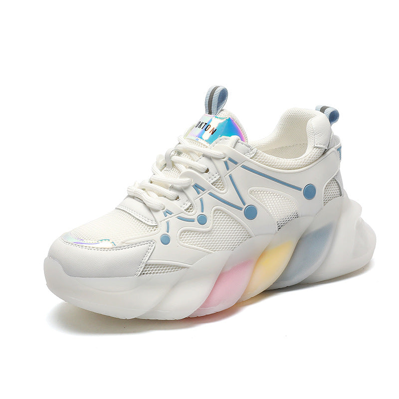 Women's Rainbow Platform Sneakers - Breathable Leather Casual Sports Shoes