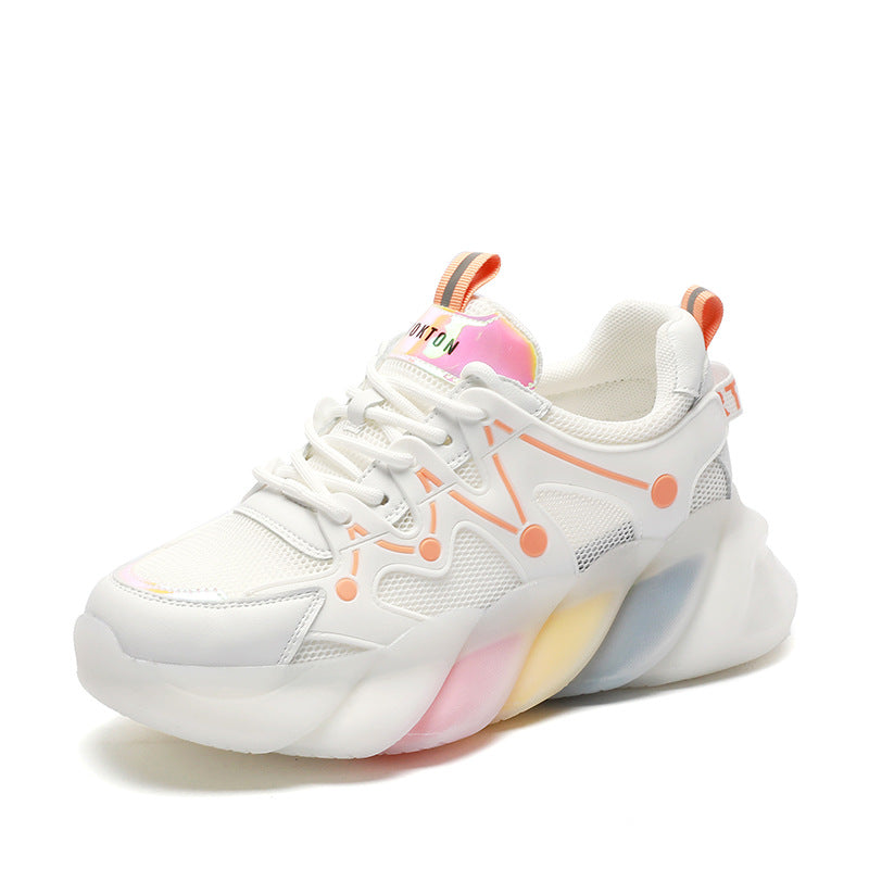 Women's Rainbow Platform Sneakers - Breathable Leather Casual Sports Shoes