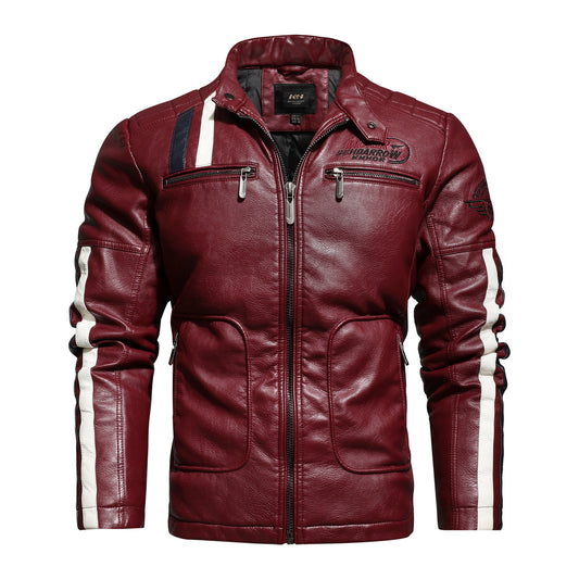 Men's Motorcycle Leather Jacket - PU Leather with Cotton Lining Rock Style