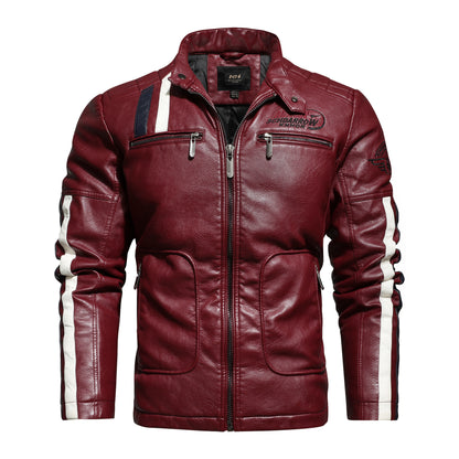 Men's Motorcycle Leather Jacket - PU Leather with Cotton Lining Rock Style