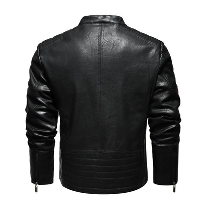 Men's Motorcycle Leather Jacket - PU Leather with Cotton Lining Rock Style