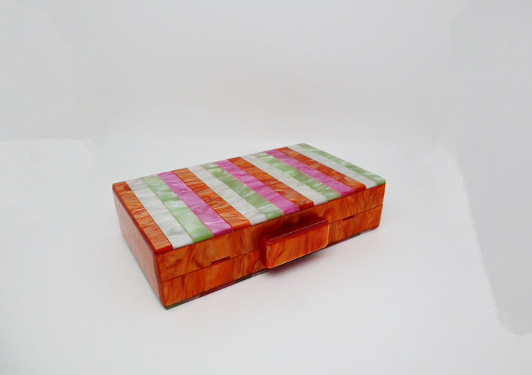 Candy Color Striped Acrylic Dinner Bag - Pearlescent Vertical Stitching Clutch Handbag