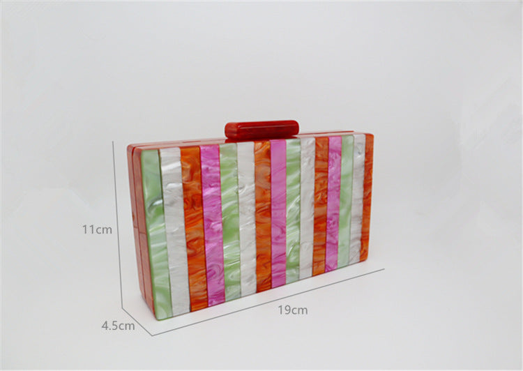 Candy Color Striped Acrylic Dinner Bag - Pearlescent Vertical Stitching Clutch Handbag