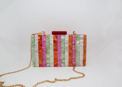 Candy Color Striped Acrylic Dinner Bag - Pearlescent Vertical Stitching Clutch Handbag