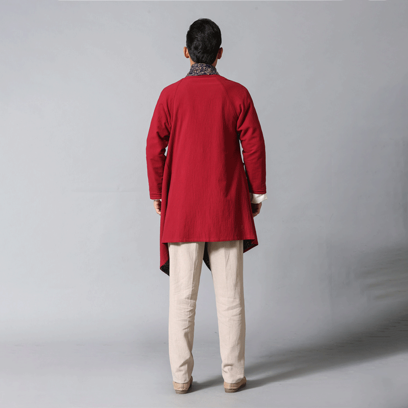 Double-Sided Floral Cloak - Men's Reversible Linen Cotton Cape Coat