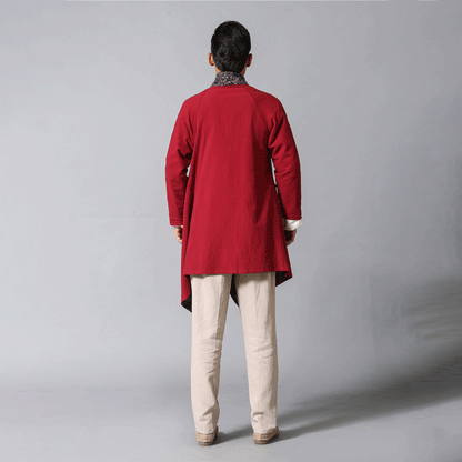 Double-Sided Floral Cloak - Men's Reversible Linen Cotton Cape Coat