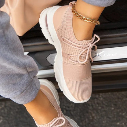 Women's Mesh Cross-Strap Flat Sneaker | Breathable Lightweight Sports Shoe