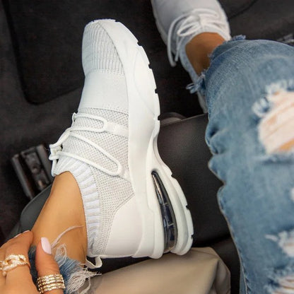 Women's Mesh Cross-Strap Flat Sneaker | Breathable Lightweight Sports Shoe