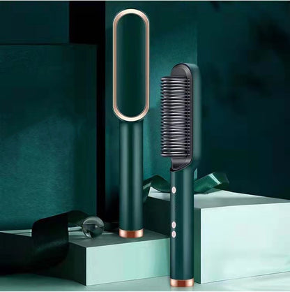 2-in-1 Hair Straightener & Curling Comb | Tourmaline Ceramic | Negative Ion Electric Hair Brush