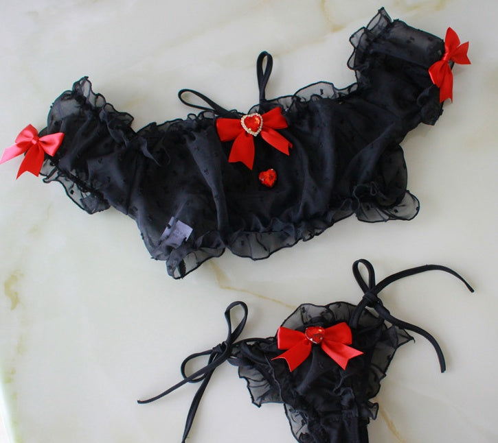 Women's Sheer Chiffon Lingerie Set - Delicate Mesh Intimate Apparel