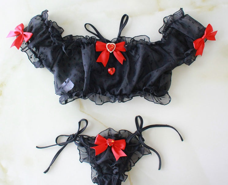 Women's Sheer Chiffon Lingerie Set - Delicate Mesh Intimate Apparel