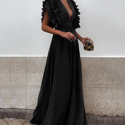 Women's Plus Size Maxi Dress - Long Party Gown with Stitching Detail