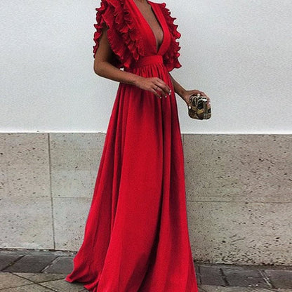 Women's Plus Size Maxi Dress - Long Party Gown with Stitching Detail