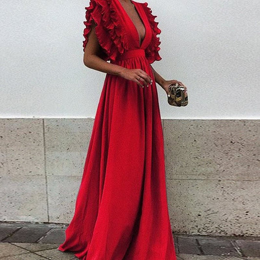 Women's Plus Size Maxi Dress - Long Party Gown with Stitching Detail