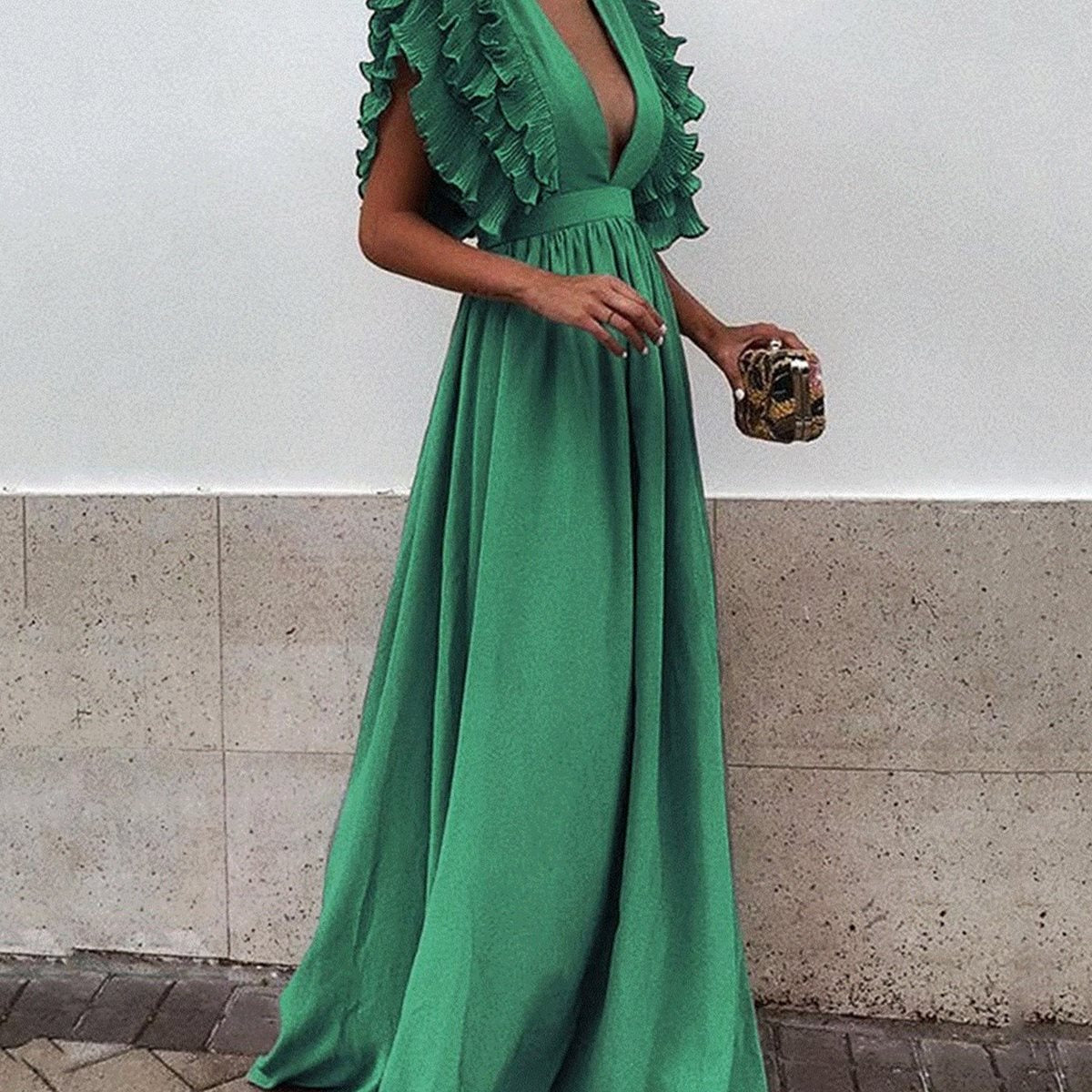 Women's Plus Size Maxi Dress - Long Party Gown with Stitching Detail