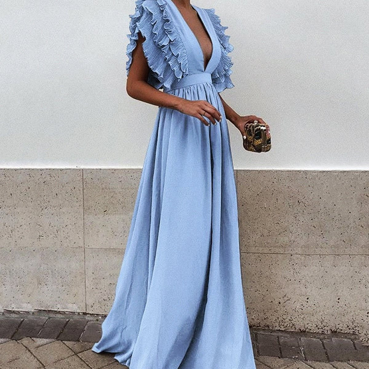Women's Plus Size Maxi Dress - Long Party Gown with Stitching Detail