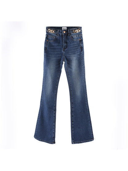 High-Waist Micro-Flared Denim Pants - Loose Washed Cotton Jeans