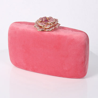 Diamond Embellished Evening Clutch - PU Leather Chain Shoulder Bag