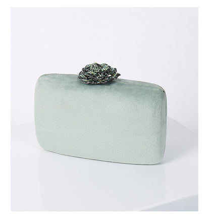 Diamond Embellished Evening Clutch - PU Leather Chain Shoulder Bag
