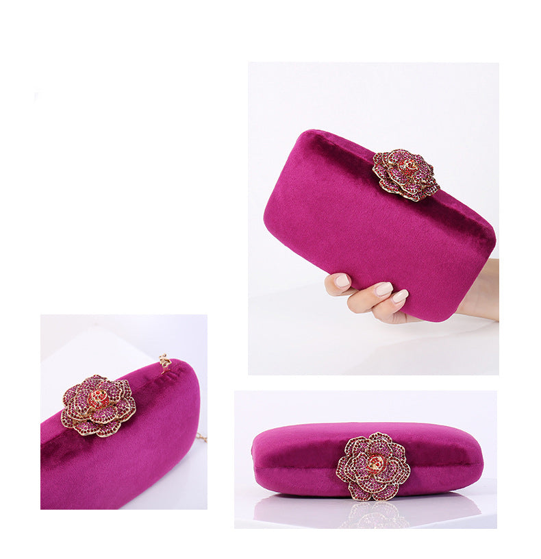 Diamond Embellished Evening Clutch - PU Leather Chain Shoulder Bag