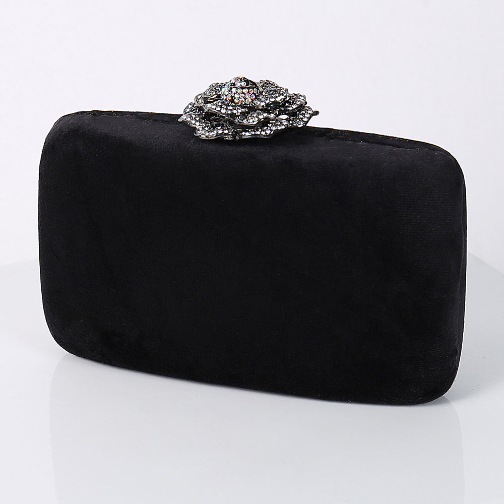 Diamond Embellished Evening Clutch - PU Leather Chain Shoulder Bag