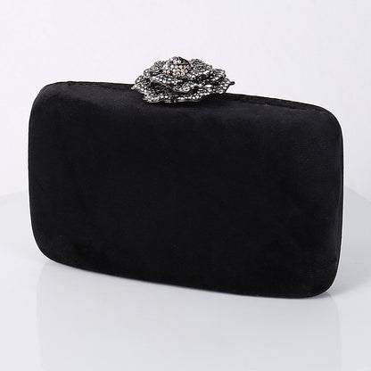 Diamond Embellished Evening Clutch - PU Leather Chain Shoulder Bag