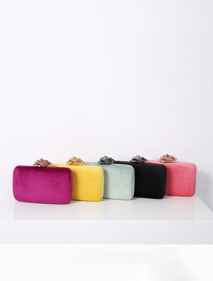 Diamond Embellished Evening Clutch - PU Leather Chain Shoulder Bag