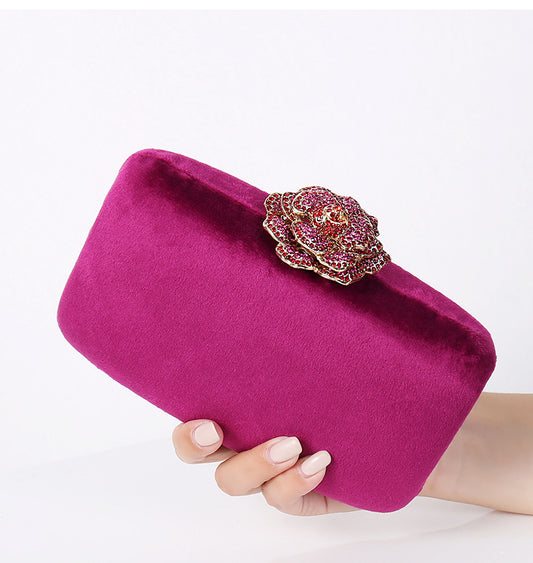 Diamond Embellished Evening Clutch - PU Leather Chain Shoulder Bag
