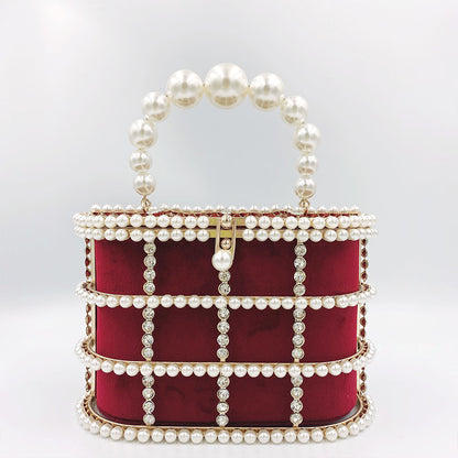 Pearl Embellished Chain Shoulder Bag - Elegant Evening Clutch with Metal Hardware