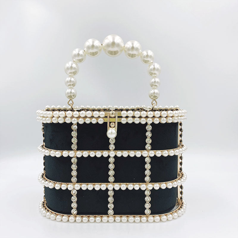 Pearl Embellished Chain Shoulder Bag - Elegant Evening Clutch with Metal Hardware