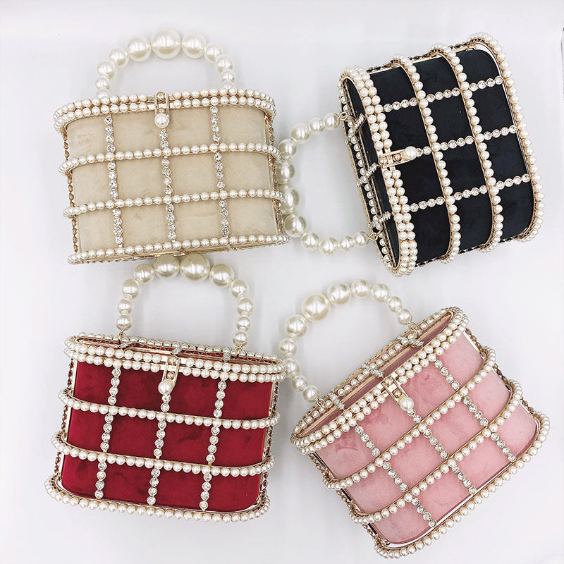 Pearl Embellished Chain Shoulder Bag - Elegant Evening Clutch with Metal Hardware