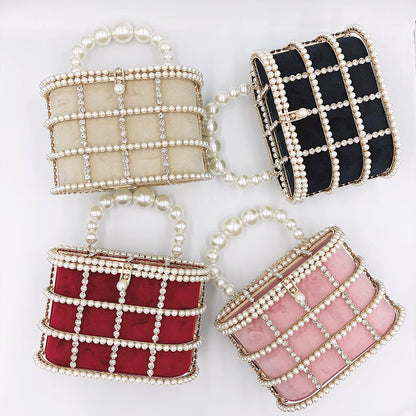 Pearl Embellished Chain Shoulder Bag - Elegant Evening Clutch with Metal Hardware