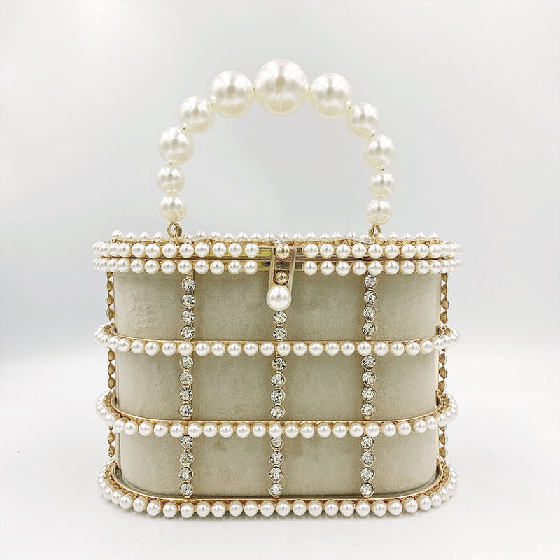 Pearl Embellished Chain Shoulder Bag - Elegant Evening Clutch with Metal Hardware
