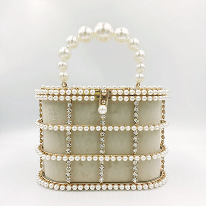 Pearl Embellished Chain Shoulder Bag - Elegant Evening Clutch with Metal Hardware