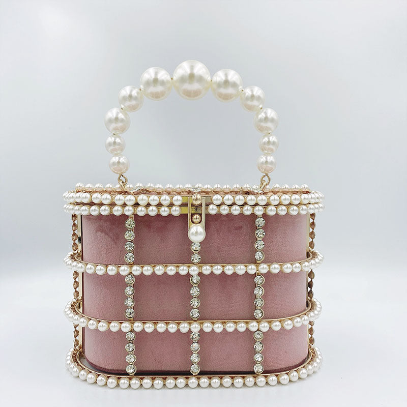 Pearl Embellished Chain Shoulder Bag - Elegant Evening Clutch with Metal Hardware