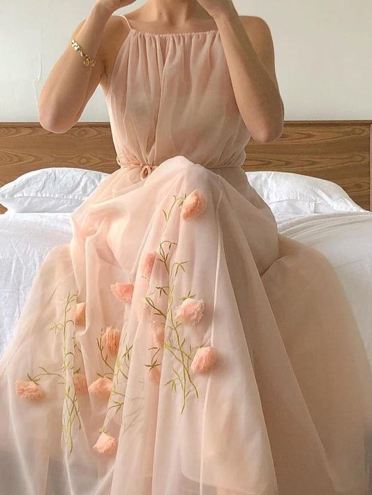 Sleeveless Midi Dress - Elegant Sling Style Dress with High Waist Design