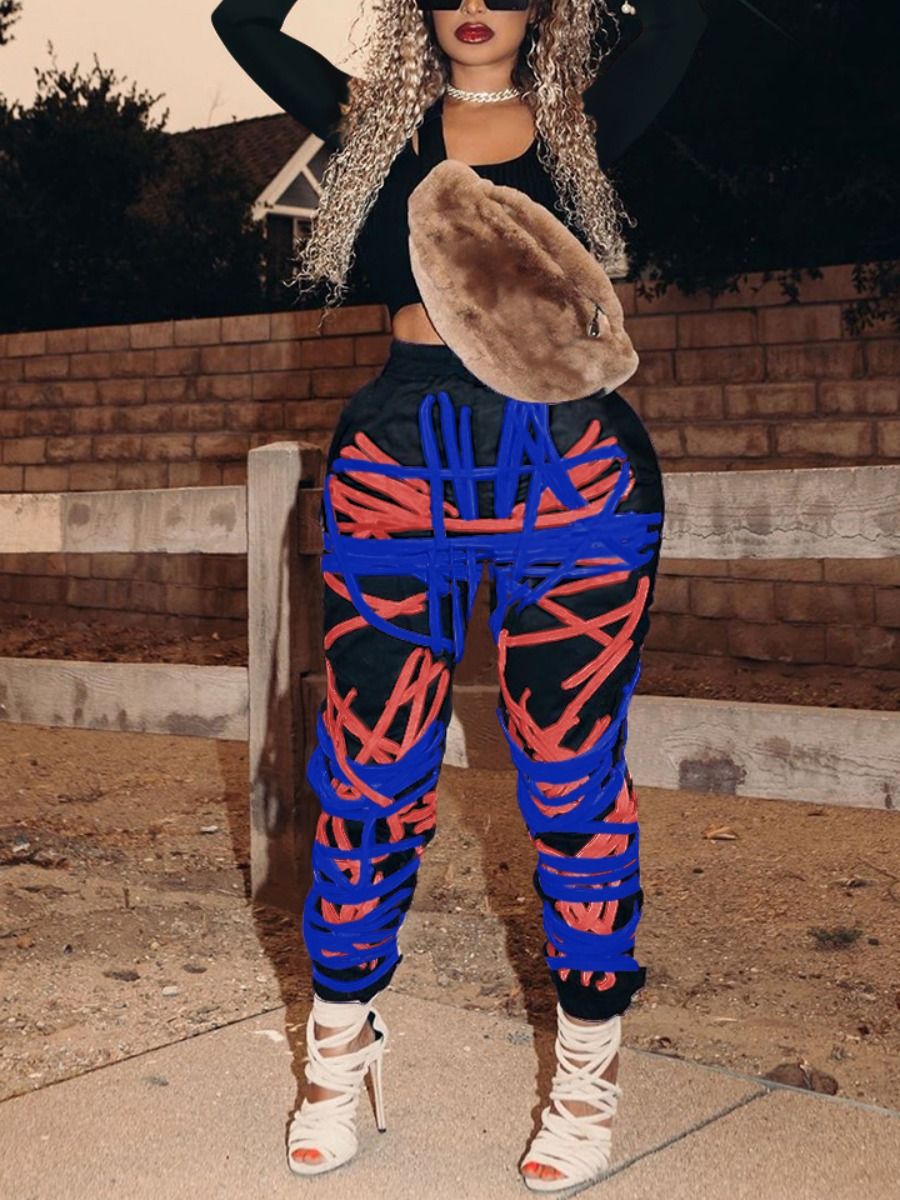 Mid-Rise Ribbon Belt Loose Fit Pants