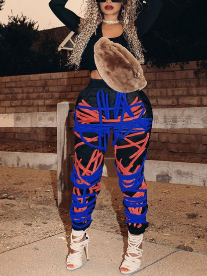 Mid-Rise Ribbon Belt Loose Fit Pants