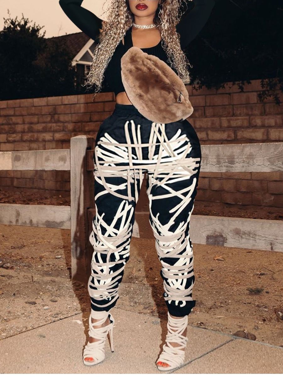 Mid-Rise Ribbon Belt Loose Fit Pants