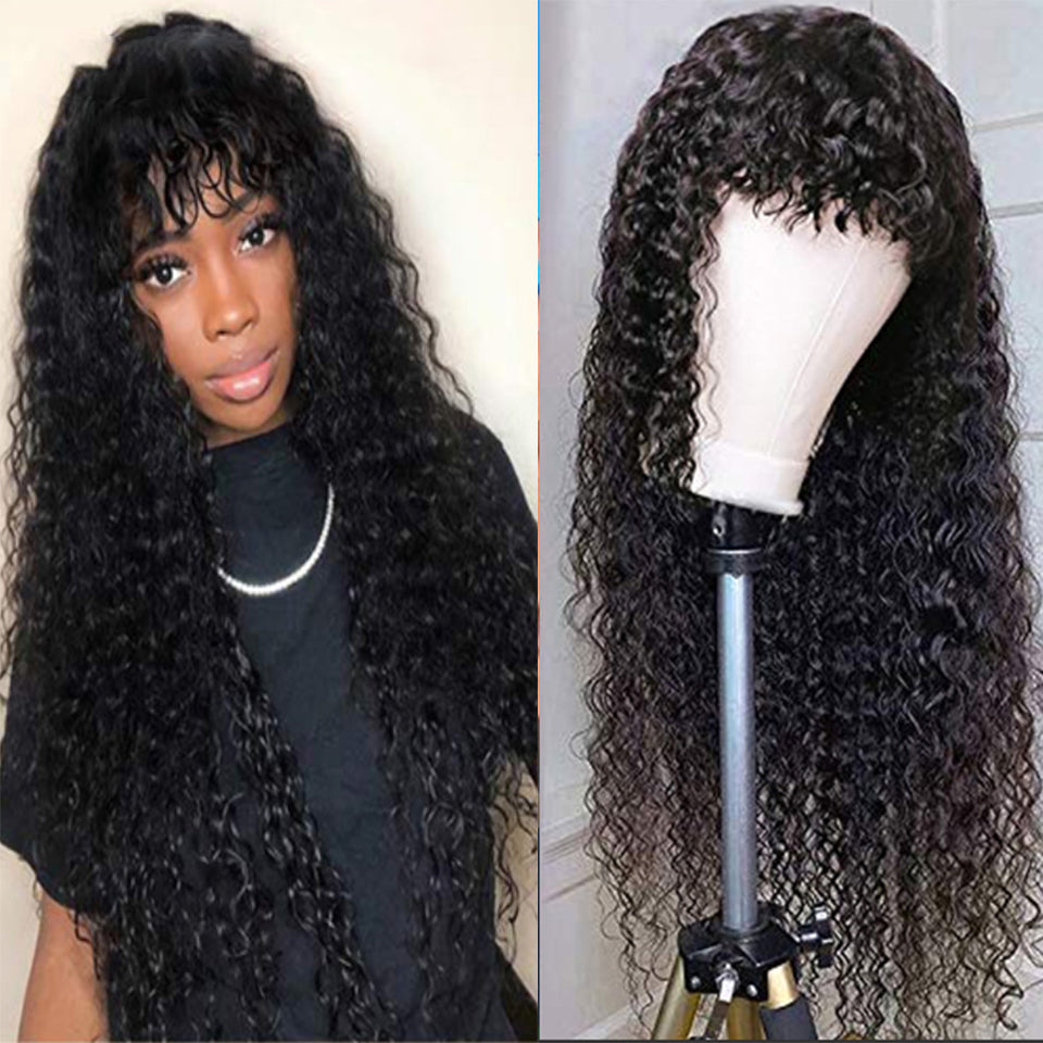 Brazilian Wave Human Hair Wig - Full Lace with Curved Bangs