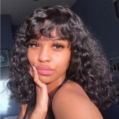 Brazilian Wave Human Hair Wig - Full Lace with Curved Bangs