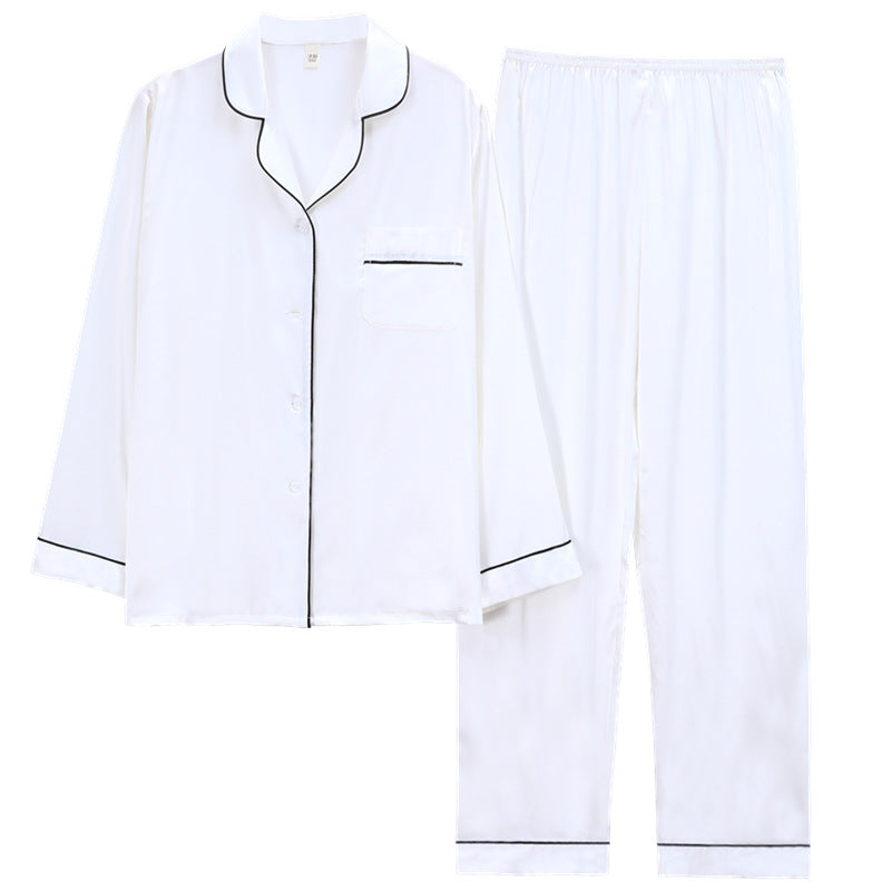 Couple's Ice Silk Pajama Set - Long Sleeve V-Neck