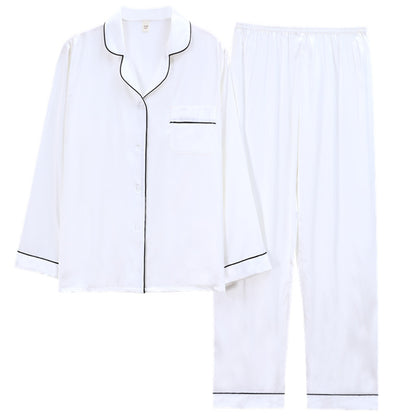 Couple's Ice Silk Pajama Set - Long Sleeve V-Neck