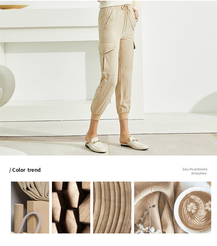 Spring Harem Overalls - Natural Waist Casual Jumpsuit Pants in Beige