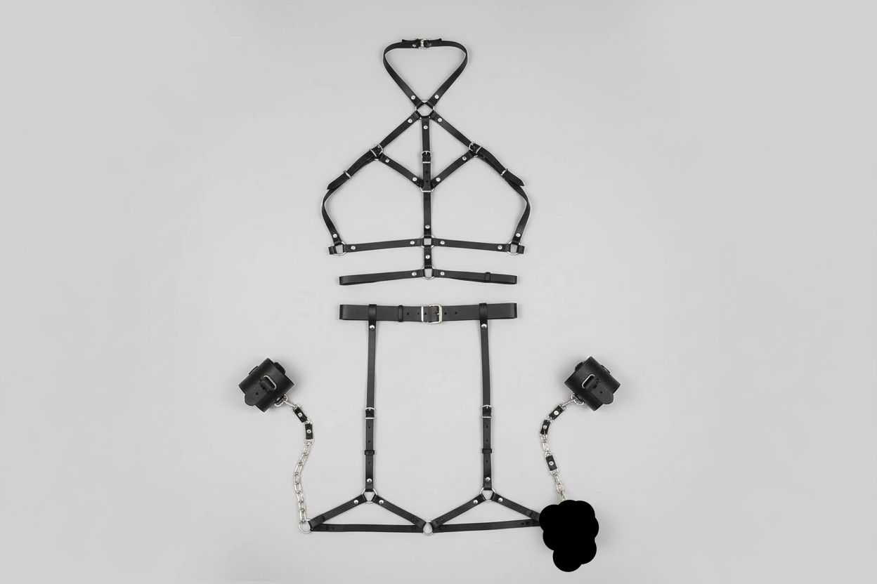 Women's Adjustable Leather Chest Harness - Gothic Body Accessory