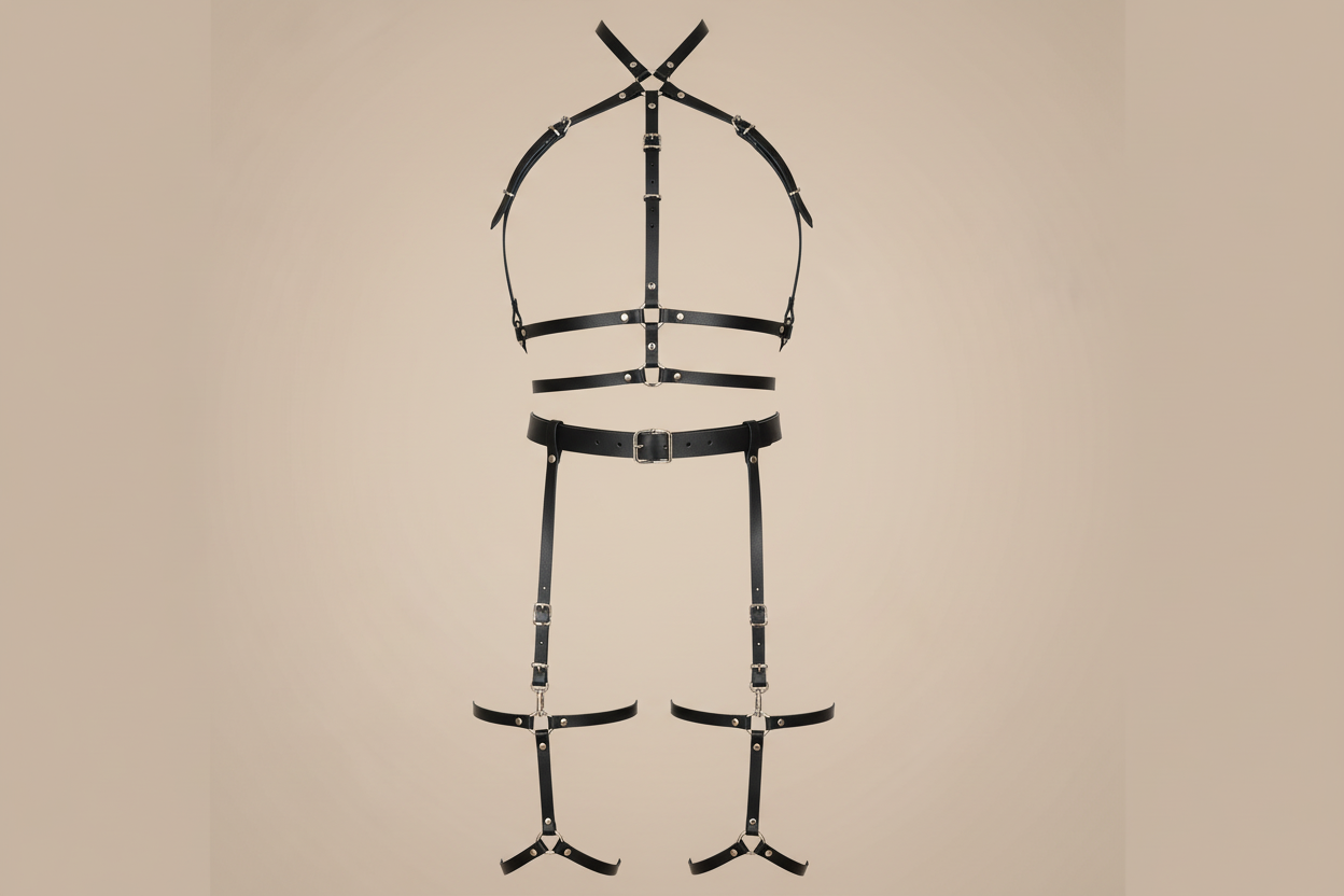 Women's Adjustable Leather Chest Harness - Gothic Body Accessory